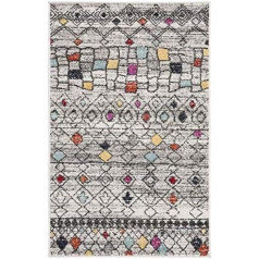 SAFAVIEH Marokietiškas boho gyvenamasis kambarys, valgomasis, miegamasis - Adirondack kolekcija, trumpas pluoštas, šviesiai pilka ir fuksija, 91 x 152 cm