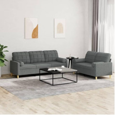 Ciadaz 2-TLG. Sofos komplektas su pagalvėlėmis, tamsiai pilkas audinys, sofa su poilsio funkcija, sofos komplektas, svetainės sofa, sofa, sofos komplektas 3201323