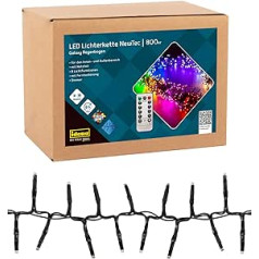 „Idena NewTec 31109 LED Fairy Lights“, skirtas naudoti lauke ir viduje su 800 šviesos diodų, vaivorykštės spalvų apšvietimu su 8 apšvietimo nustatymais, reguliatoriumi, maitinimo šaltiniu ir 8 valandų laikmačio funkcija