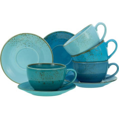 CreaTable, 23699 Nature Collection Aqua Bistro puodelių rinkinys, 8 dalių indų rinkinys, Cappuccino rinkinys, pagamintas iš akmens masės indų, tinkamas plauti indaplovėje ir mikrobangų krosnelėje, kokybiška gamyba