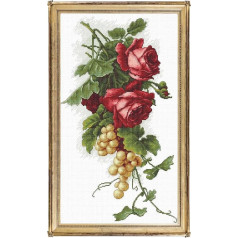 CRAFTiDA kryželiu siuvinėjimo rinkiniai suaugusiems pradedantiesiems Iš anksto atspausdintas siuvinėjimo rinkinys 14 Count 13 x 20 colių amatų rinkinys (vynuogės ir rožės)