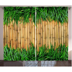 ABAKUHAUS Žalios ir rudos kaimiškos užuolaidos, bambukinės, svetainės Universalios juostinės užuolaidos su kilpomis ir kabliukais, 280 x 245 cm, rudos, žalios