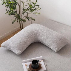 LSC Teddy Fleece V formos pagalvė su užvalkalu, itin minkšta, šilta, jauki V formos pagalvė, tuščiavidurio pluošto užpildas galvai, ortopedinė slaugos pagalvė, nėščiųjų pagalvė (sidabrinė)