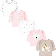 TupTam Kūdikių mergaičių dryžuoti marškinėliai ilgomis rankovėmis 5 spalvų rinkinys Spalva: Bear Pink White Stars Grey Nice Teddy Beige Dydis: 104, Bear Pink White Stars Grey Nice Teddy Beige