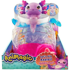 Animagic Let's Glo Axolotl akvariumas, interaktyvus žaislas vaikams nuo 4 metų, skirtas nešioti elektroninį ir šviečiantį augintinį, su akvariumu ir violetiniu aksolotlu