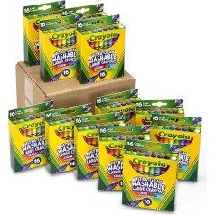 CRAYOLA itin švarūs plaunami dideli spalvinimo pieštukai, didmeninė mokyklinių reikmenų pakuotė, 12 pakuočių po 16 vnt.