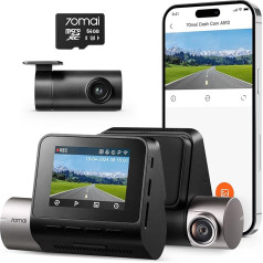 70mai prietaisų kameros automobiliams priekyje ir gale A510, 2.7K 1944P WiFi Dash Cam su 64GB SD kortele, išmanioji dviguba automobilio kamera su parkavimo stebėjimu, super naktiniu matymu, HDR, G jutikliu, ADAS, įrašymu kilpoje, programėlės valdym
