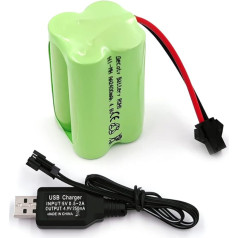 Gecoty® 4,8 V NI-MH akumuliatorius, 2400 mAh įkraunama AA baterija (ne AAA) su SM kištuku, tinkama nuotoliniu būdu valdomiems žaislams, elektriniams įrankiams, buitiniams prietaisams, su USB įkrovimo laidu