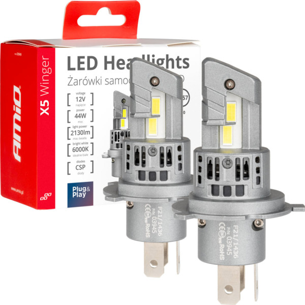 LED automobilių lemputės x5 serijos winger h4 6000k canbus amio-03945