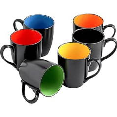 superyes juodų puodelių rinkiniai po 6 kavos kapučino latte puodeliams, 16 uncijų (500 ml) raudona/geltona/mėlyna/žalia/oranžinė/juoda viduje
