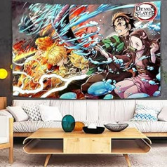 Anime plakatas Demon Slayer Demon Slayer Gobelenas, gali būti naudojamas gimtadienio vakarėliui papuošti, tai yra mėgstamiausia dovana anime gerbėjams (Demon Slayer Anime plakatas, 60 x 80 colių)