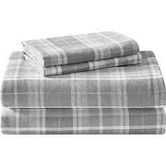 Laura Ashley Blätter Baumwollflanell-Bettwäsche-Set, Baumwolle, Mulholland Plaid grau, karalienė