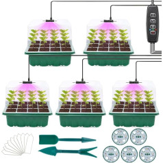 Šiltnamio dauginimo dėžutė, šiltnamio dauginimo lėkštė, 5 pakuotės, 60 ląstelių, mini šiltnamio dauginimo dėžutė su laiko valdikliu, reguliuojamas ryškumas