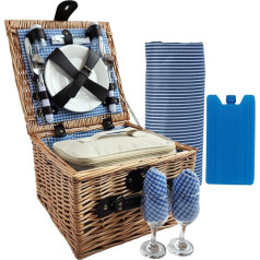 Picknickkorb-Set für 2 Personen mit isoliertem Innenfutter, wasserdichter Decke, Weinbeutel und Besteck-Service-Kit - idealiai tinka stovyklavimui, šventėms ir Valentinstagsgeschenke