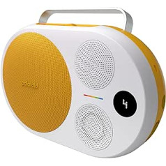 „Polaroid P4“ muzikos grotuvas (geltonas) – galingas didelio kambario belaidis „Bluetooth“ garsiakalbis, įkraunamas naudojant dvigubą stereofoninį susiejimą