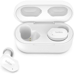 „Belkin Soundform Play True“ belaidės į ausis įstatomos ausinės, 3 iš anksto nustatyti EQ, atsparūs prakaitui, atsparūs purslams, IPX5 apsauga, 38 valandų veikimas, skirtas „iPhone“, „Galaxy“, „Pixel“ ir kt. Baltos spalvos, vieno d