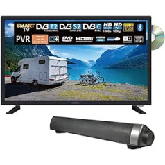 Reflexion_TV LDDW27iSB+ DVD grotuvas, išmanusis televizorius, 27 colių, skirtas nameliams ir nameliams nameliams, 12 V automobilinis adapteris, su garso juosta, Full HD raiška, HDMI, WLAN, Bluetooth, atsparus smūgiams, juodas