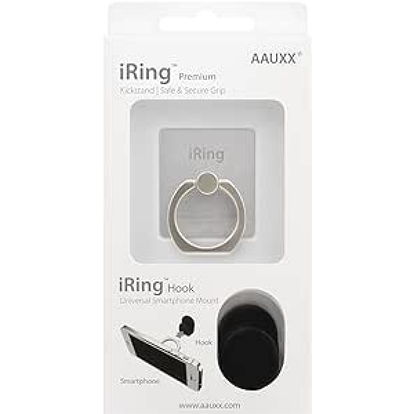 „iRing Premium Glacier Silver“ – originalus, universalus išmaniojo telefono stovas, griebtuvas ir automobilio laikiklis, asmenukių stovas, mobiliojo telefono žiedas, mobiliojo telefono laikiklis, automobilis, automobilio laikiklis (ledyno sidabra