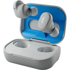 „Skullcandy Grind“ belaidės ausinės, baterijos veikimo laikas 40 valandų, „Skull-iQ“, „Alexa“ palaikymas, mikro, suderinamas su „iPhone“, „Android“ ir „Bluetooth“ įrenginiais – šviesiai pilka/mėlyna