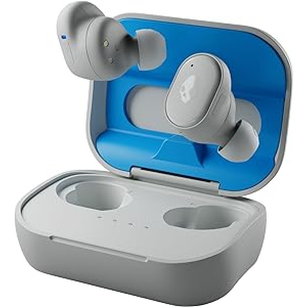 „Skullcandy Grind“ belaidės ausinės, baterijos veikimo laikas 40 valandų, „Skull-iQ“, „Alexa“ palaikymas, mikro, suderinamas su „iPhone“, „Android“ ir „Bluetooth“ įrenginiais – šviesiai pilka/mėlyna