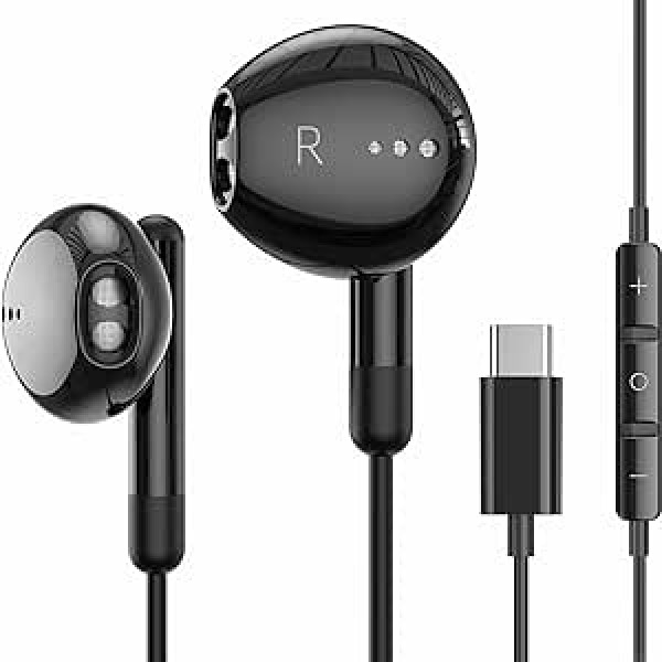 Skirta USB C į ausis įdedančioms ausinėms su laidu, USB C ausinių laidu, C tipo USB ausinėms su mikrofonu ir garsumo valdikliu, skirta Huawei, One Plus, Google, Samsung, Xiaomi, lengvoms ausinėms su USB C ausinėmis