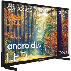 Cecotec TV LED 32 colių išmanusis televizorius A serija ALH00032NS. HD raiška, Android 11, Chromecast Built-in, Voice Assistant, HDR10, HBBTV, keturių branduolių, WiFi ir Bluetooth, 2 garsiakalbiai 6W, 2023 m.