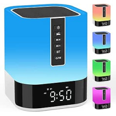 AFEXOA naktinio apšvietimo „Bluetooth“ garsiakalbis, skaitmeninis žadintuvas, jutiklinio jutiklio naktinė stalinė lempa, balto triukšmo mašina, RGB spalvas keičiantis pritemdomas nešiojamas miegamojo šviestuvas, dovana vaikams, paaugliams, me
