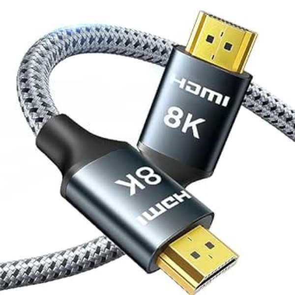 ARISKEEN 8K HDMI 2.1 kabelis 10 m, Ultra HD 48 Gbps didelės spartos nailono pintas HDMI kabelis, palaiko 8K@60HZ, 4K @ 120Hz, eARC HDR10, Suderinamas su televizoriumi Xbox One PS4 PS5 Switch Monitor DVD nešiojamasis kompiuteris