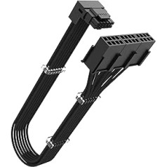 Akasa 90 laipsnių 12VHPWR kabelis 12+4 kontaktas iki 3 x 8 kontaktų vyriškas ir moteriškas, 16AWG, 30 cm (juodas), didžiausias 600 W, suderinamas su RTX 4090 4080 4070Ti 3090Ti grafine kortele, 1-3-3090Ti PSUWK
