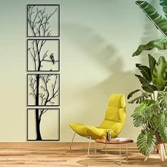 Luccyle Groß 4 Stück Wanddeko aus Metall, Wandkunst Metall Baum 4 Paneele, modernus, Metall, Spring, Baum