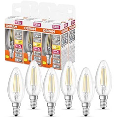 OSRAM Superstar+ Classic B FIL 25 LED lemputė, E14, mini žvakės forma, 2,2 W, 300 lm, 2700 K, šiltai balta šviesa, labai sumažintas mėlynos spalvos kiekis, apatinė akių įtampa, pritemdoma, energiją taupanti, 6 vnt.
