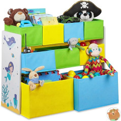 Relaxdays Vaikiška lentyna su 9 medžiaginėmis dėžutėmis, undinėlės motyvas, žaislų lentynos organizatorius, HBT 66 x 82,5 x 29,5 cm, spalvota, 1 pakuotė