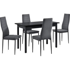 [En.casa] Valgomojo komplektas su 4 kėdėmis 120 x 60 cm Juodos spalvos virtuvės stalas su dizaino foteliais Valgomojo stalas su 4 minkštų kėdžių komplektu