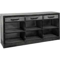 Massivmoebel24.De Sunkiosios pramonės komoda iš medžio masyvo #151 Mango mediena - pilkai lakuota | 6 skyriai + 3 stalčiai | 153 x 40 x 83 cm | Komoda TV stalčius TV lenta