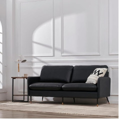 Z-Hom Modelis 002 Grūdintos odos sofa Minkšta 2 sėdimų vietų 3 sėdimų vietų sofa Šiuolaikinė sofa Prabangus klasikinis svetainės kambarys Miegamasis Butas Biuras (85 x 170 x 78 cm, juoda)