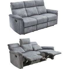 Luma-Home Schönes Für Dein Zuhause Trijų vietų sofa su aukštos kokybės spyruokliniu paminkštinimu, 180 cm pločio, reguliuojama trijų vietų sofa su praktiška pusiau automatine atsipalaidavimo funkcija, senovinis pilkas veliūro užvalkalas, 1512