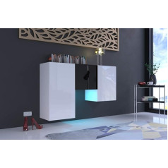 Furnitech K1 Modernūs svetainės, komodos, spintos, bufeto, miegamojo, valgomojo, svetainės baldai (LED RGB 16 spalvų, K1-18HG-WB3)