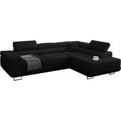 Miami Möbel48 Kampinė sofa su miego funkcija, kampinė sofa su lovos dėže, L formos sofa, kampinė sofa su lovos dėže, sofos komplektas su miego funkcija, į dešinę pusę atsuktas otomanas, 272 x 203 cm