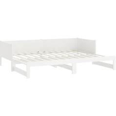 Tidyard Išskleidžiama dienos lova Sofa lova Dienos lovos rėmas Sofa lova Sofa kušetė Medžiaginė sofa Minkšta sofa Svečių lova 2 x (90 x 200) cm (plotis x ilgis), pušies masyvo mediena, balta