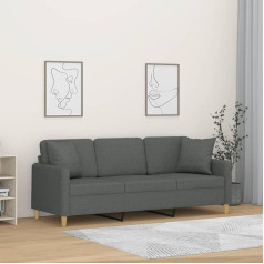 Lapooh 3 vietų sofa su dekoratyvinėmis pagalvėlėmis tamsiai pilka 180 cm audinys, poilsio sofa, sofos ir kušetės, poilsio sofa, svetainės sofa, sofa su miego funkcija - 3200918