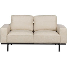 Beliani 2 vietų sofa audinys kreminės odos išvaizdos su metalinėmis kojelėmis, storos sėdynių pagalvėlės 