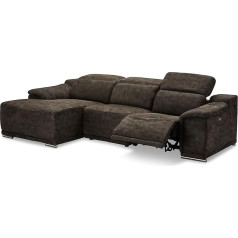 Furnhouse Ibbe Design Modulinė L formos kampinė sofa Rudas audinys Namų kino sofa Kairysis šezlongas Alexa su elektra reguliuojama poilsio funkcija, 282 x 160 x 73 cm