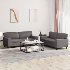 LAPOOH 2-TLG. Sofos komplektas, pilka dirbtinė oda, svetainės sofa, sofos ir kušetės, poilsio sofa, svetainės sofa, sofa su miegojimo funkcija - 3201916