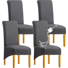‎Shengyijing SHENGYIJING 1/2/4/6 dalių Deimantinis tinklelis FStretch Vandeniui atsparūs XL kėdžių dangteliai valgomajam, Spandex dideli valgomojo kėdžių dangteliai Aukšto nugaros žakardo valgomojo kėdžių dangteliai (tamsiai pilka, 4 vnt.)