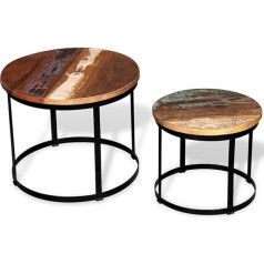 Ousee 2 dalių kavos staliukų rinkinys Rekultivuotos medienos masyvo apvalus 40 cm / 50 cm