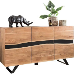 Wohnling Stalčius 148 x 85 x 43 cm Akacijų medžio masyvo natūralaus medžio krašto stalčius, kaimo namų stiliaus stalčius su 3 durimis, prieškambario spinta, stalčių komoda