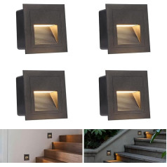 ERWEY 4x LED apšvietimas 3000K 3W Warmweiß LED Wandleuchte Wandeinbauleuchte Treppenleuchte für innen, Schwarz