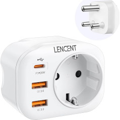 LENCENT Kelioninis adapteris Maitinimo adapteris SA adapteris Pietų Afrika Vokietija kištukas, su 2 USB QC3.0 + 1 C tipo PD prievadais, M tipo kelioninis kištukinis maitinimo adapteris Pietų Afrikai, Namibijai, Botsvanai