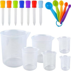 BATINO 18 dalių matavimo taurių rinkinys su šaukštais ir pipetėmis, karščiui atsparus plastikinių matavimo taurių rinkinys, matavimo taurės, laboratorijos, graduotos taurės, maišymo taurės, skysčiai, kepimas, virimas