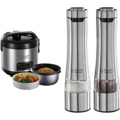 Komplekto rinkinys: Russell Hobbs 27080-56 ryžių virimo aparatas [testo nugalėtojas] 1,2 l su garintuvo įdėklu su atlenkiamu dangčiu ir druskos bei pipirų malūnėliu Elektrinis 23460-56